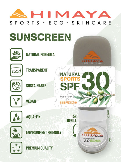 HIMAYA Natural Sunscreen  SPF 30 50ml – Mineral - Zinc - Reef Safe -Refillable Himaya