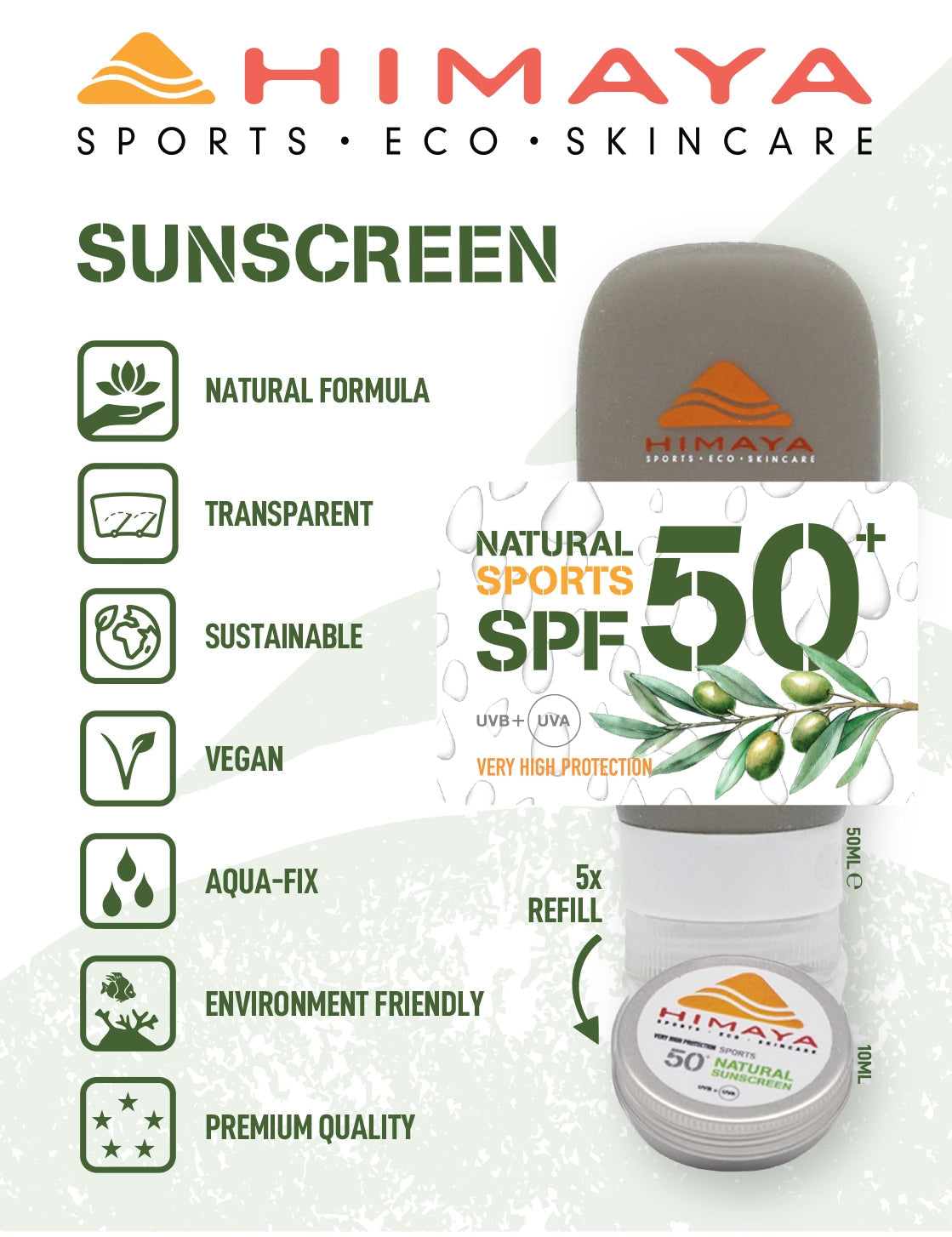 HIMAYA Natural Sunscreen  SPF 50+ 200ml – Mineral - Zinc - Reef Safe -Refillable (Copy) Himaya